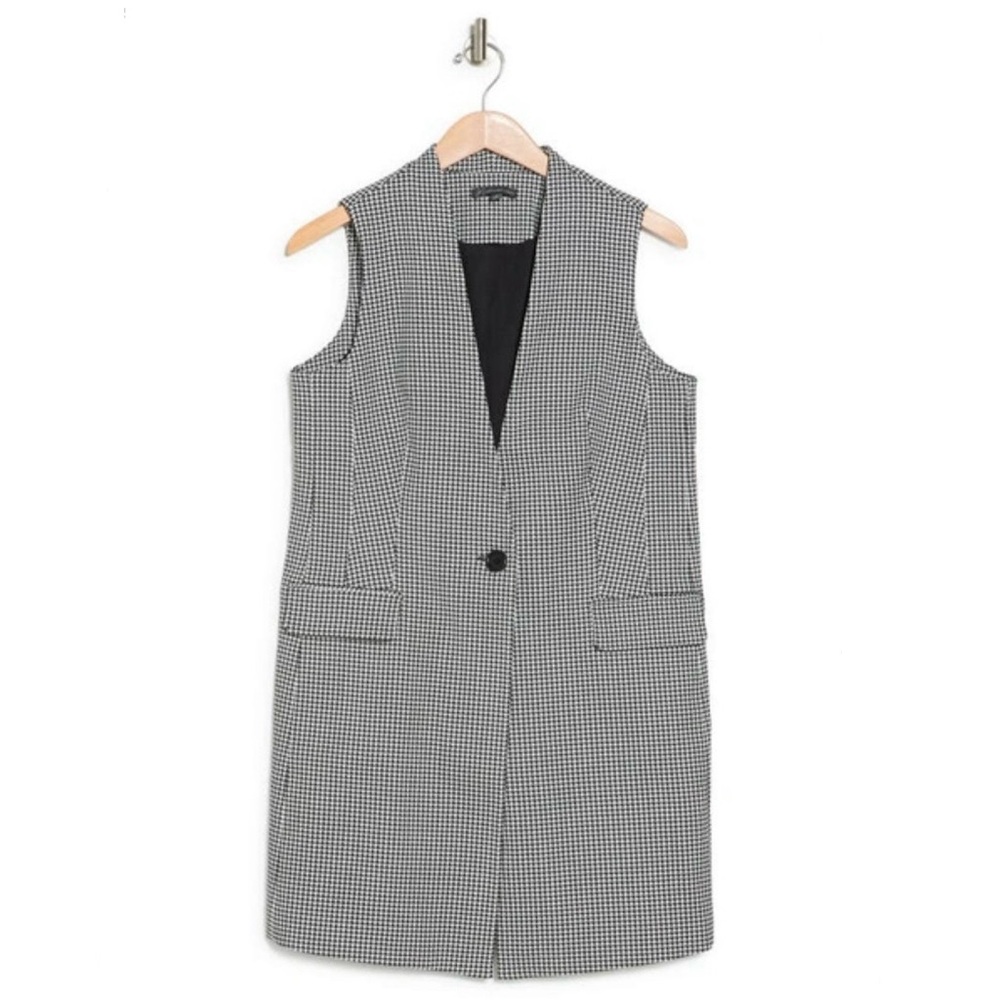 Adrianna Papell Jacquard Houndstooth Sleeveless Coat Duster Vest Size M EUC!